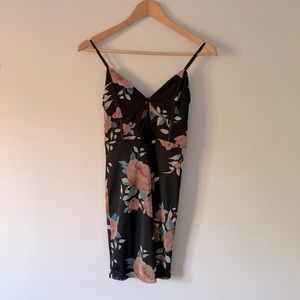 Guess rose print black mesh mini dress